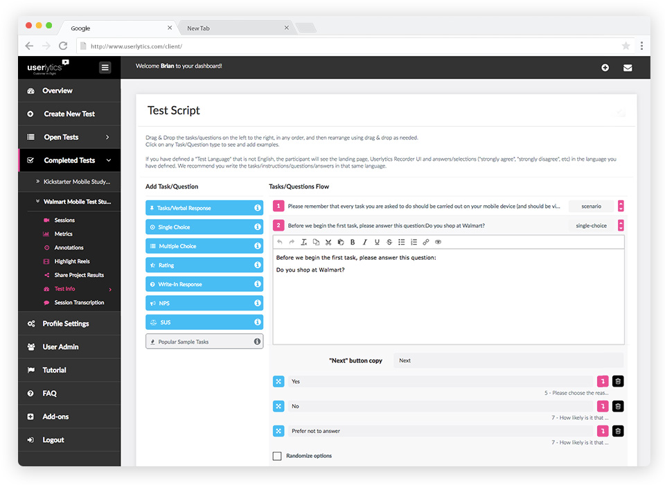 Userlytics marketing campaign test platform