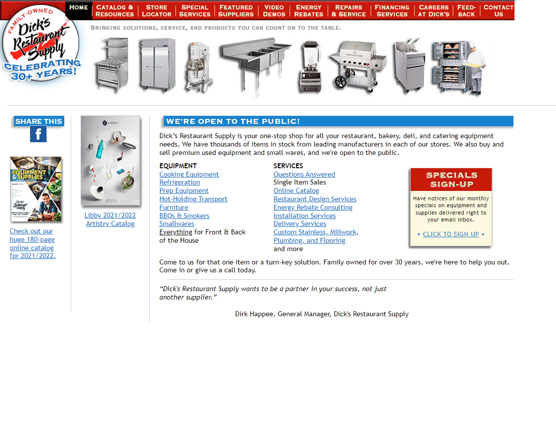 dicksrestaurantsupply.com screenshot of outdated website before website redesign by Symphysis Marketing Solutions web developers and designers in Puyallup, Seattle, and Bellevue, WA