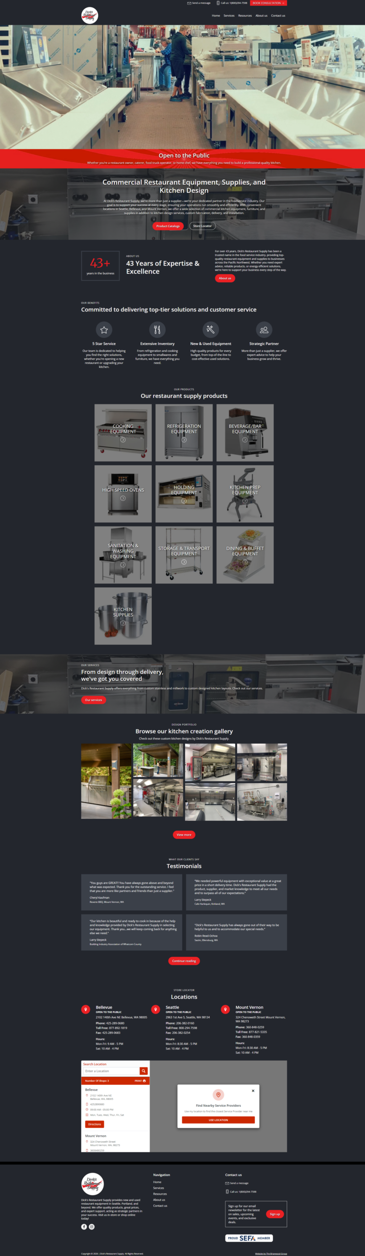 dicksrestaurantsupply.com screenshot of updated website design after website redesign by Symphysis Marketing Solutions web developers and designers in Puyalllup, Seattle, and Bellevue, WA