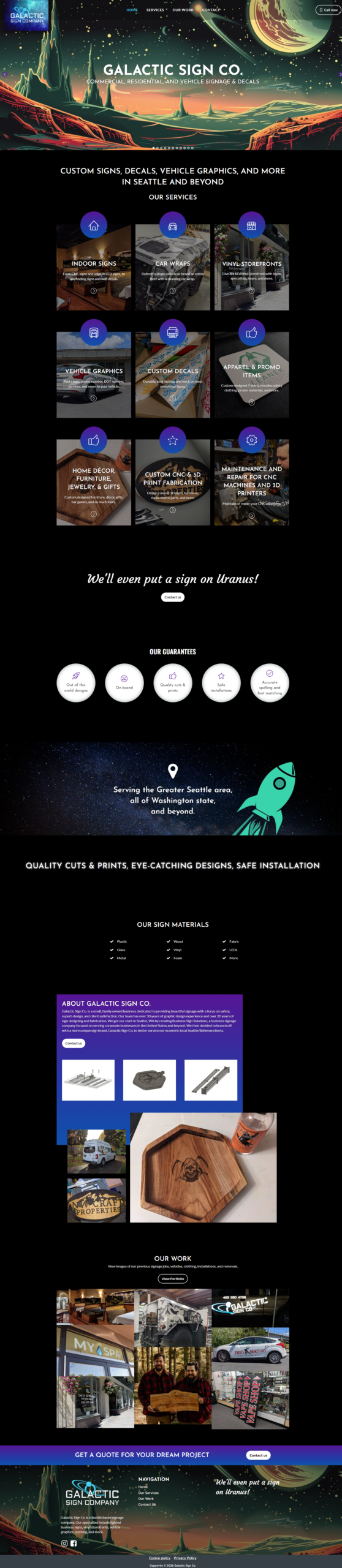 galacticsignco.com screenshot of old website design and branding before rebranding and website redesign