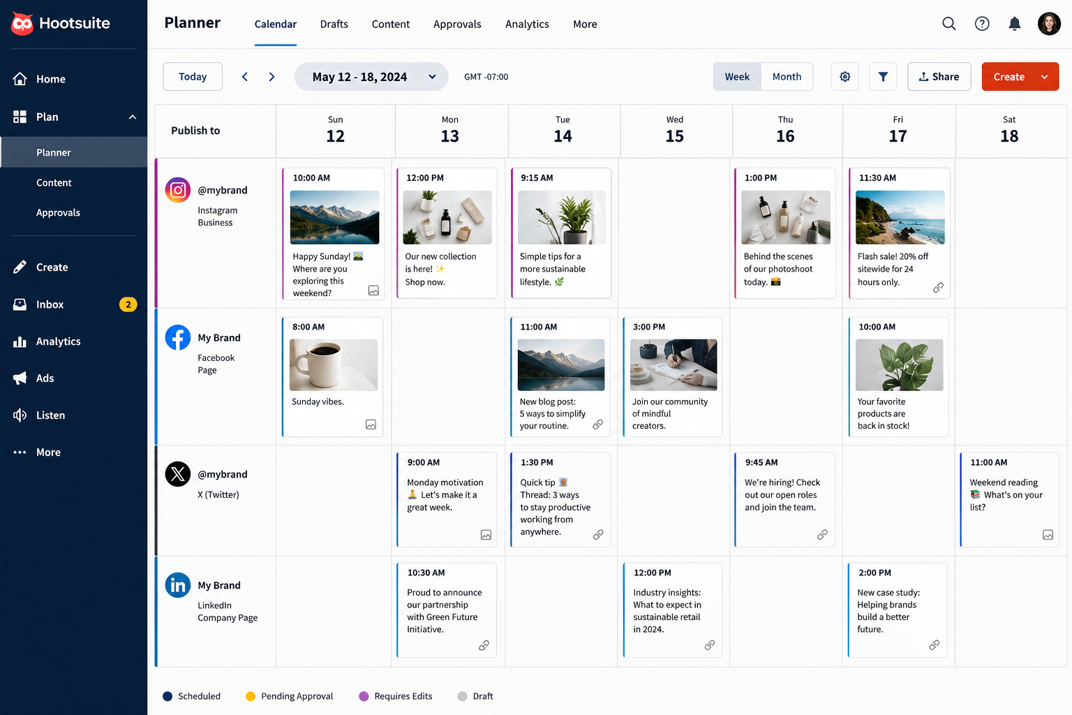 Hootsuite social media content schedule for business by Symphysis Marketing Solutions in Seattle, Bellevue, and Puyallup, WA