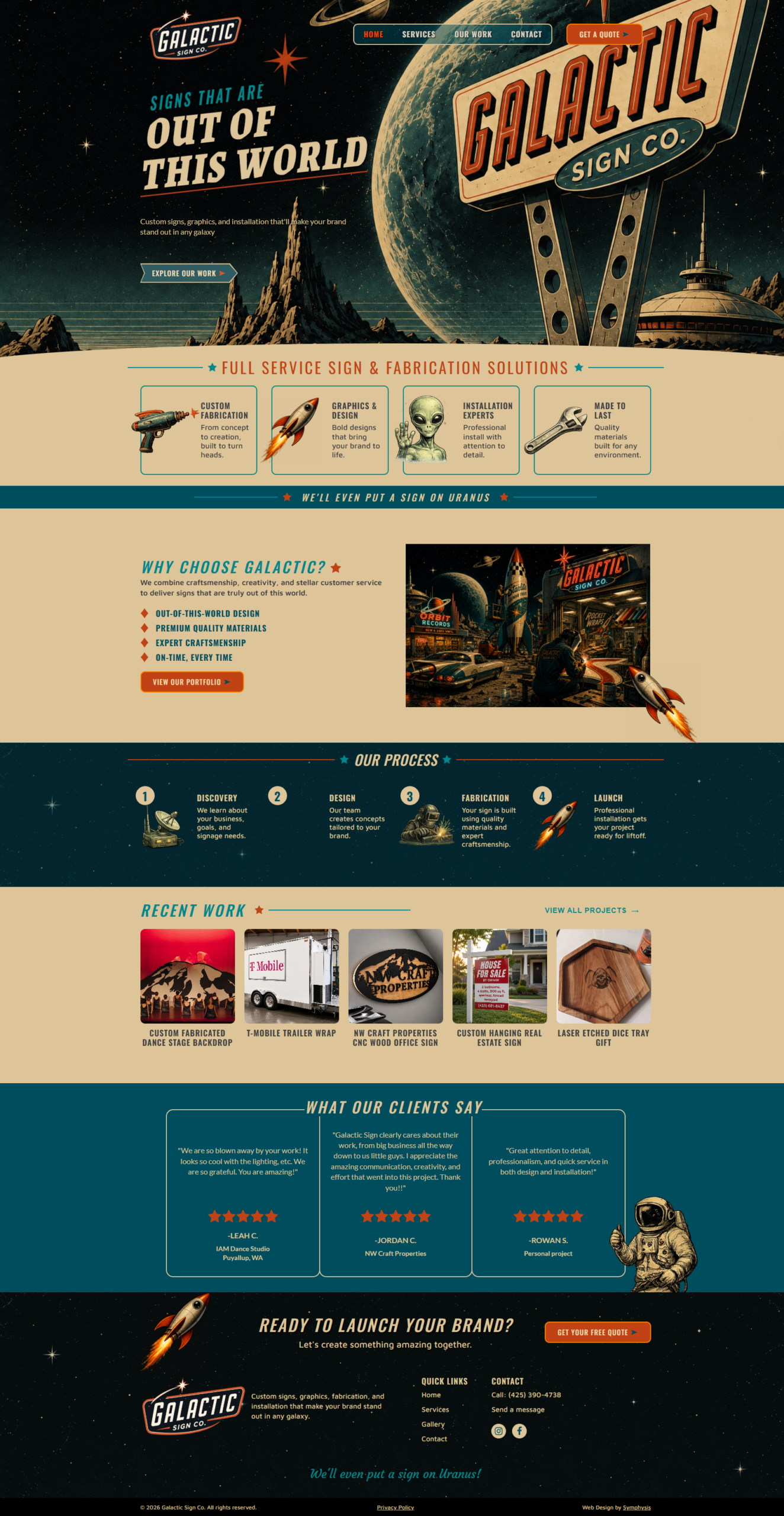 Screenshot of galacticsignco.com after new branding and website by Symphysis Marketing Solutions in Puyallup, Seattle, and Bellevue, WA