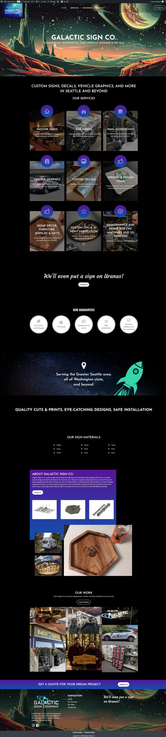 Screenshot of old galacticsignco.com website before new branding and website by Symphysis Marketing Solutions in Puyallup, Seattle, and Bellevue, WA